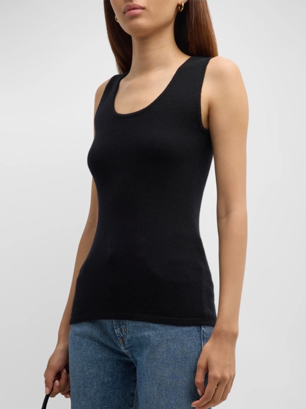 Neiman Marcus 100% Cashmere Scoop Neck Tank Top in Black
